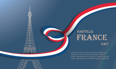 Bastille France Day July 14. A national holiday celebration concept with the French flag. Template and poster banner design vector illustration.