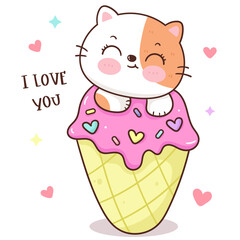 Cute cat in ice cream cone summer