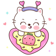 Obraz na płótnie Canvas Cute cat and heart cake