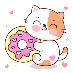 Cute cat hug donut cartoon
