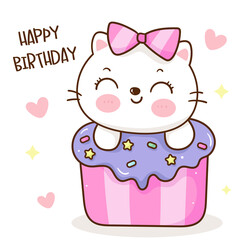 Cute cat in cupcake birthday card