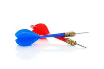 Red and blue dart on a white background