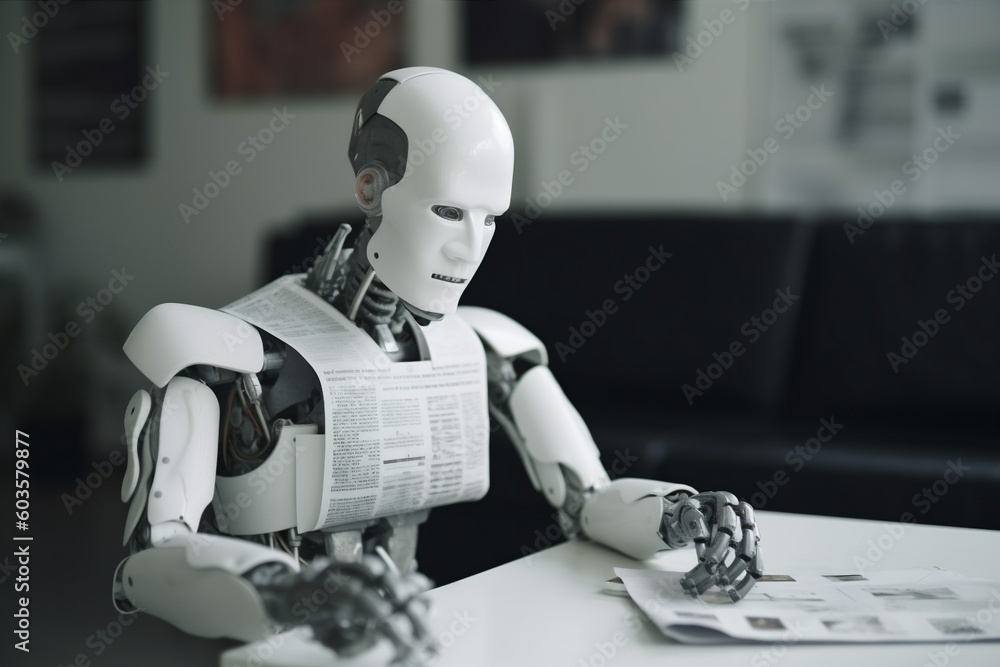 Aufkleber technology digital artificial hand laptop paper document office ai robot. generative ai.