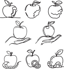 set of apples line art vector 