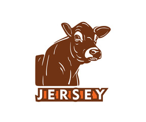 JERSEY COW HEAD LOGO, silhouette of great cattle standing vector illustrations