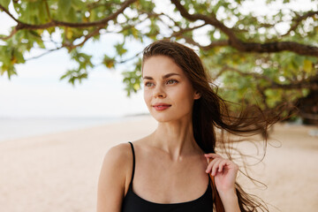 beach woman sea young summer ocean nature vacation sand person smile