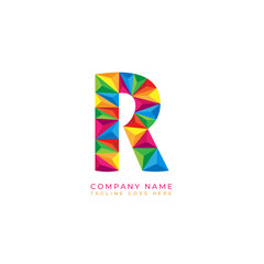 Colorful letter r logo design for business company in low poly art style