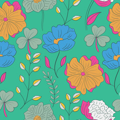 Greenery seamless floral pattern of flowers, branches, and leaves