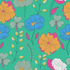 Möbelaufkleber Greenery seamless floral pattern of flowers, branches, and leaves © AhmedSherif