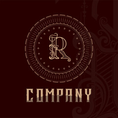 Elegant letter r. Graceful royal style. Calligraphic and Vintage drawn emblem