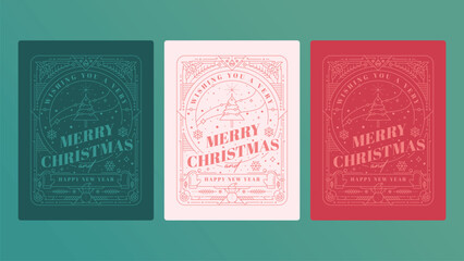 Free vector flat Christmas season and happy new year line art greeting cards collection