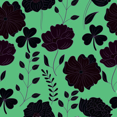 Botanical seamless floral pattern with dark floral elements flowers and leaves