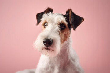 Fox terrier on the pink background. Generative AI.