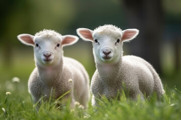 Naklejka na ściany i meble Two cute lamb. Generative AI.