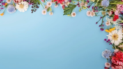 Banner with flowers. Generative AI.
