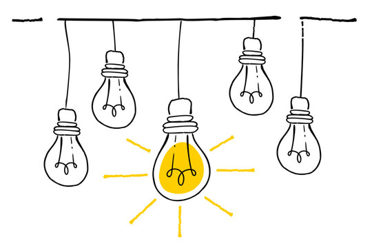 An image of a group of light bulbs connected to each other, vintage line drawing or engraving idea illustration.