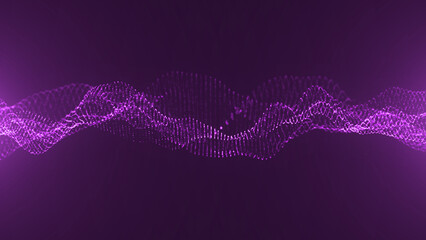 Abstract purple background with lines. Beautiful glowing particles. Particular wave background with glitter. 