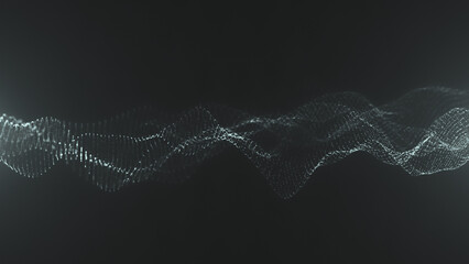 Abstract wave moving dots flow particles. Colorful waving particle technology background design. Dynamic particles sound wave flowing over dark.