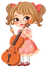 Cute Girl Holding Cello Cartoon Character