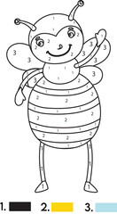 Bee Color By Number Coloring Pages
