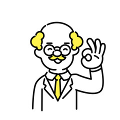 かわいい人物のイラストシリーズ _ 博士_シニア _ okサイン