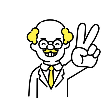 recommend clip art: かわいい人物のイラストシリーズ _ 博士_シニア _ ピースサイン