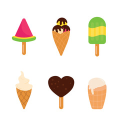 Set of tasty ice creams. Sweet summer delicacy sundaes,gelatos with different tasties,collection isolated ice-cream cones and popsicle with different topping