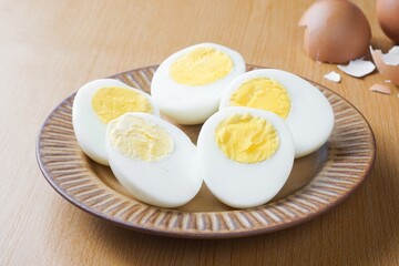 Slice boiled eggs on the table