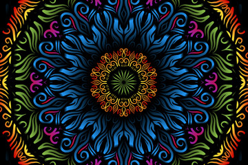 luxurious paper cut design colourful rainbow flowers line art pattern of indonesian culture traditional  batik ethnic dayak for textile or fashion
