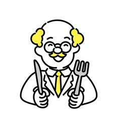 かわいい人物のイラストシリーズ _ 博士_シニア _ 食べる