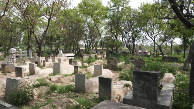 Drone view of Muslim cemeteries and graves in Pakistan