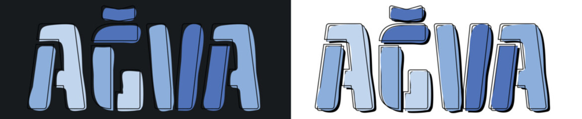 AGVA. Isolate curves doodle letters. Set 2 in 1. 3 colors. Place in Turkey AGVA for social network, Turkish web resources, mobile apps, games. Stock picture.