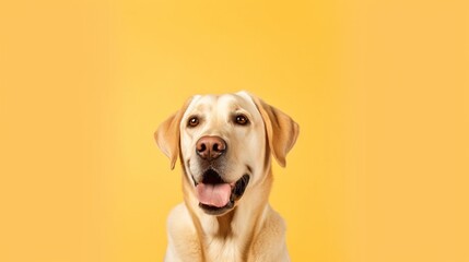 Labrador retriever dog portrait on yellow background.Generative Ai