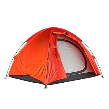 Orange open tourist tent isolated on transparent background