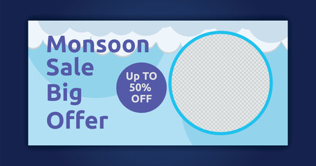 Monsoon sales big offer banner design templates.