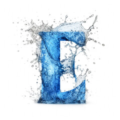 Latin letter E made of water splashes, isolated on a white background
