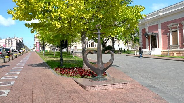 Sculpture Anchor Heart, logo of the city of Odessa, Ukraine