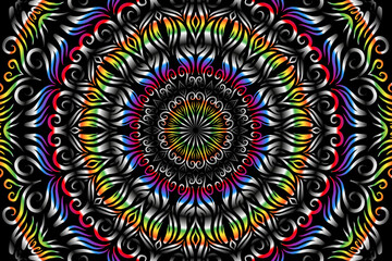 luxurious paper cut design colourful rainbow flowers line art pattern of indonesian culture traditional  batik ethnic dayak for textile or fashion
