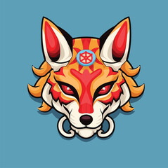 Kitsune Mask Hand Drawn Vector Cartoon Flat Illustration