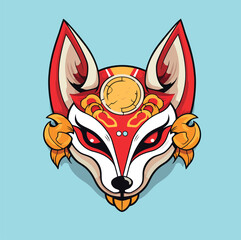 Kitsune Mask Hand Drawn Vector Cartoon Flat Illustration