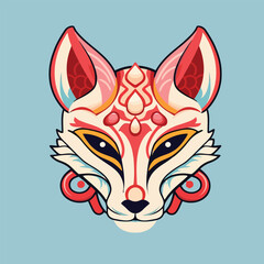 Kitsune Mask Hand Drawn Vector Cartoon Flat Illustration