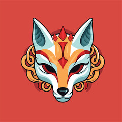 Kitsune Mask Hand Drawn Vector Cartoon Flat Illustration