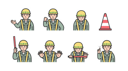 工事現場の作業員の上半身裸イラストセット