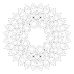 Coloring page for adult with decorative flowers in monochrome isolated on white background