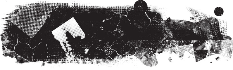 Glitch distorted geometric shape . Noise destroyed logo . Trendy defect error shapes . Glitched frame .Grunge textured . Distressed effect .Vector shapes with a halftone dots screen print texture.