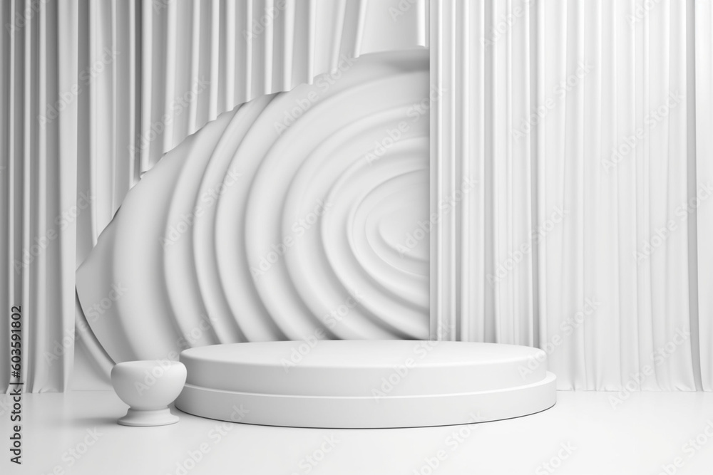 Poster white 3d rendering stand display isolated on gray background in luxury studio room for pedestal winn