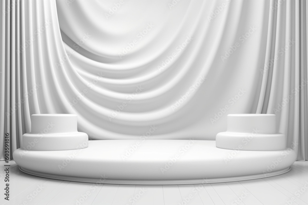 Poster white 3d rendering stand display isolated on gray background abstract in luxury studio for pedestal 