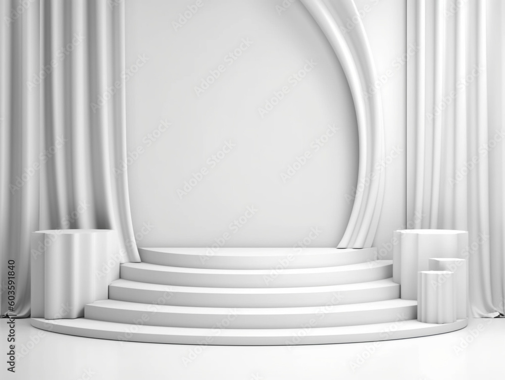 Poster white 3d rendering stand display isolated on gray background abstract in luxury studio room wall art
