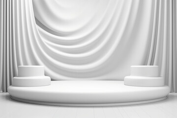 White 3d rendering stand display isolated on gray background abstract in luxury studio for pedestal winner. Generative Ai.