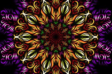 luxurious paper cut design colourful rainbow flowers line art pattern of indonesian culture traditional  batik ethnic dayak for textile or fashion
